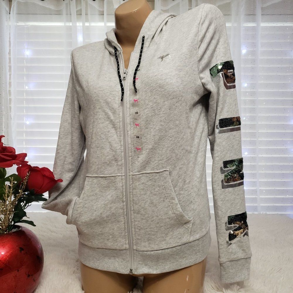 X-SMALL Victoria's Secret PINK sequin on sleeve hoodie NWT